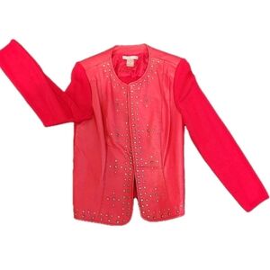 Peter Nygard Vibrant Vintage Red Leather Jacket with Stud Accents
